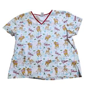 Rudolph Christmas Scrub Top size 2X